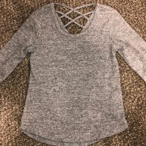 Grey Half Sleeve Cross Back Sweater